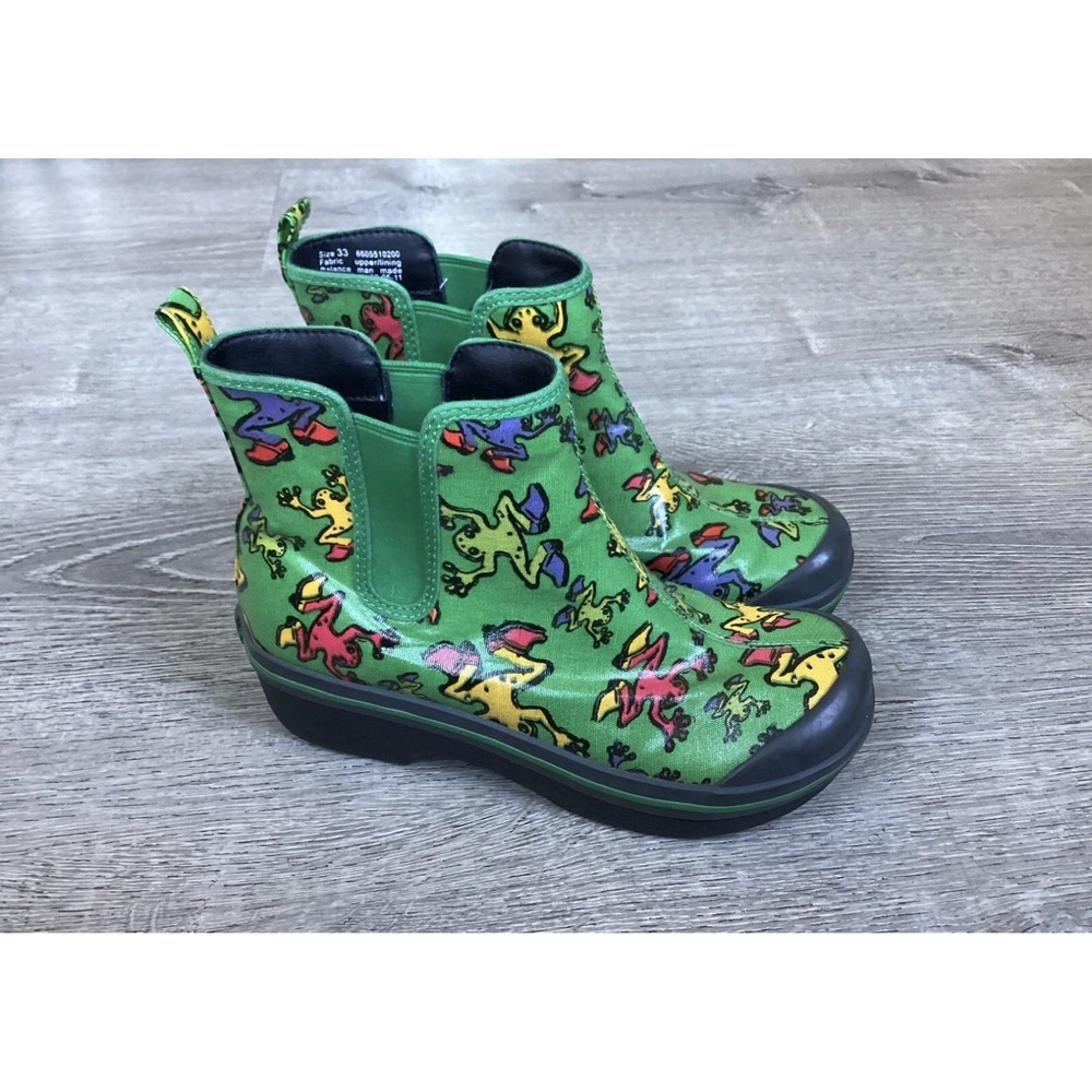 Dansko Vicki Vegan Kids Youth Size 3 EU 33 Green Rain Boots with Colorful Frogs